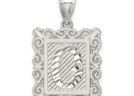 Sterling Silver Square Diamond-cut Letter Initial Pendant