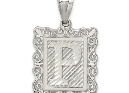 Sterling Silver Square Diamond-cut Letter Initial Pendant