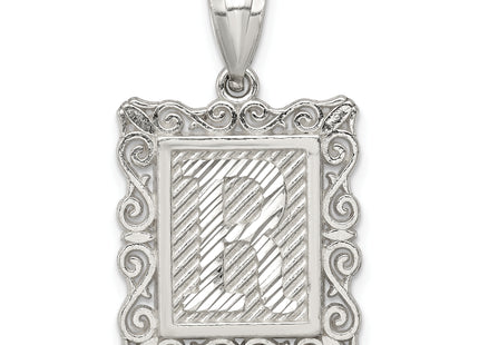 Sterling Silver Square Diamond-cut Letter Initial Pendant