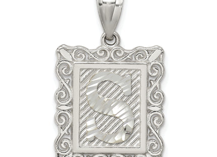Sterling Silver Square Diamond-cut Letter Initial Pendant