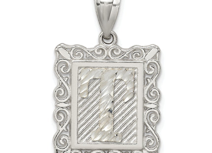 Sterling Silver Square Diamond-cut Letter Initial Pendant