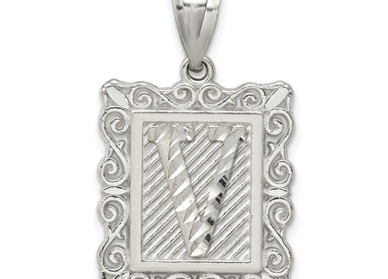 Sterling Silver Square Diamond-cut Letter Initial Pendant