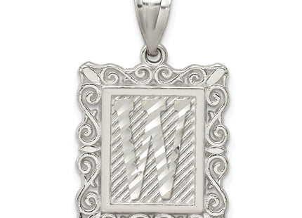 Sterling Silver Square Diamond-cut Letter Initial Pendant