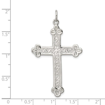 Sterling Silver Budded Cross Pendant, 53 x 32mm