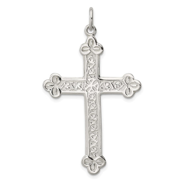 Sterling Silver Budded Cross Pendant, 53 x 32mm