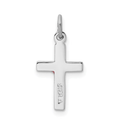 Sterling Silver Platinum-plated Enameled Cross Charm, 17 x 10mm