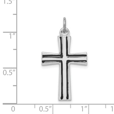 Sterling Silver Platinum-plated Enameled Latin Cross Charm, 25.5 x 16mm