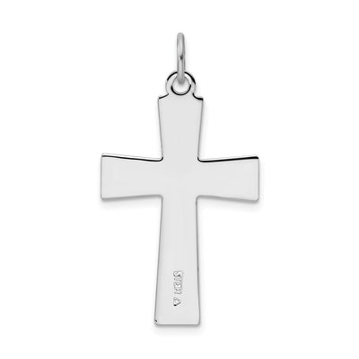 Sterling Silver Platinum-plated Enameled Latin Cross Charm, 32 x 20mm