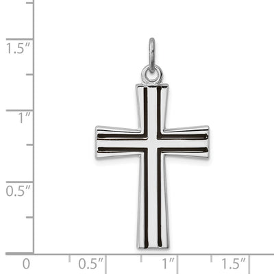 Sterling Silver Platinum-plated Enameled Latin Cross Charm, 32 x 20mm