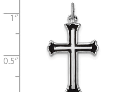 Sterling Silver Platinum-plated Enameled Cross Charm