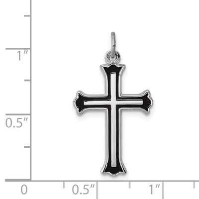 Sterling Silver Platinum-plated Enameled Cross Charm, 25 x 16mm