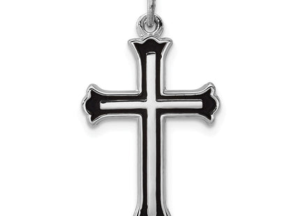 Sterling Silver Platinum-plated Enameled Cross Charm