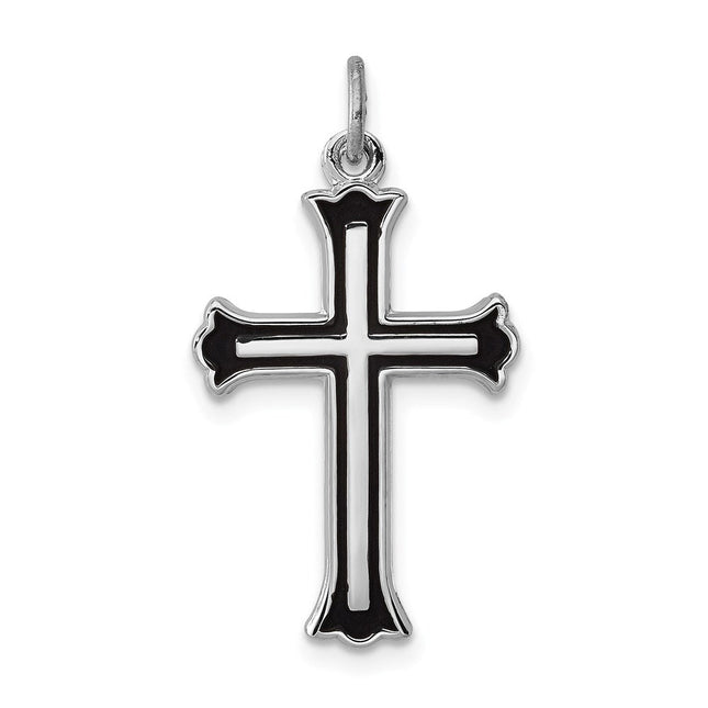 Sterling Silver Platinum-plated Enameled Cross Charm, 25 x 16mm
