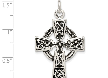 Sterling Silver Antiqued Celtic Cross Charm, 34 x 23mm