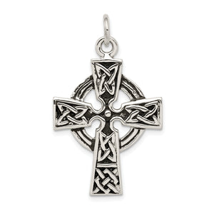 Sterling Silver Antiqued Celtic Cross Charm, 34 x 23mm