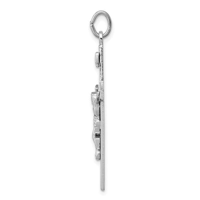 Sterling Silver Platinum-plated Enameled Crucifix Pendant, 41 x 13mm