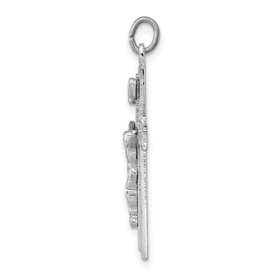 Sterling Silver Platinum-plated Enameled Crucifix Pendant, 31 x 17mm