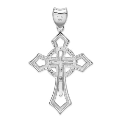 Sterling Silver Rhodium-plated CZ Crucifix Pendant, 38 x 18mm