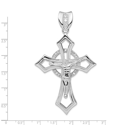 Sterling Silver Rhodium-plated CZ Crucifix Pendant, 38 x 18mm