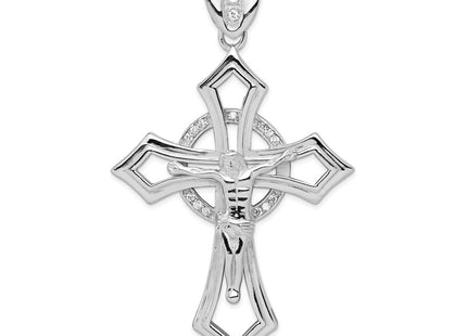 Sterling Silver Rhodium-plated CZ Crucifix Pendant (Style QC3431)