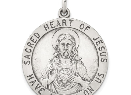 Sterling Silver Antiqued Sacred Heart of Jesus Medal (Style QC3461)