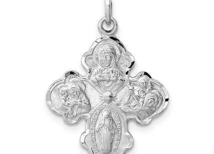 Sterling Silver Platinum-plated Satin 4-way Medal