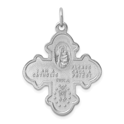 Sterling Silver Platinum-plated Satin 4-way Medal, 36 x 35mm