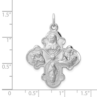 Sterling Silver Platinum-plated Satin 4-way Medal, 36 x 35mm