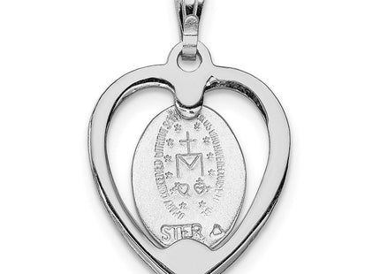 Sterling Silver Platinum-plated Miraculous Heart Medal (Style QC3504)
