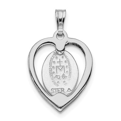 Sterling Silver Platinum-plated Miraculous Heart Medal, 23 x 14mm
