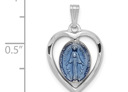 Sterling Silver Platinum-plated Miraculous Heart Medal (Style QC3504)