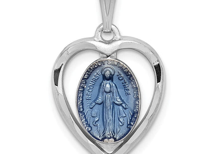 Sterling Silver Platinum-plated Miraculous Heart Medal (Style QC3504)