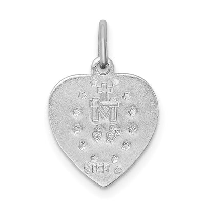 Sterling Silver Platinum-plated Miraculous Heart Medal, 19 x 12mm