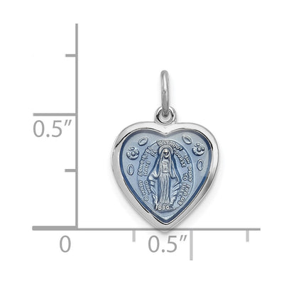 Sterling Silver Platinum-plated Miraculous Heart Medal, 19 x 12mm