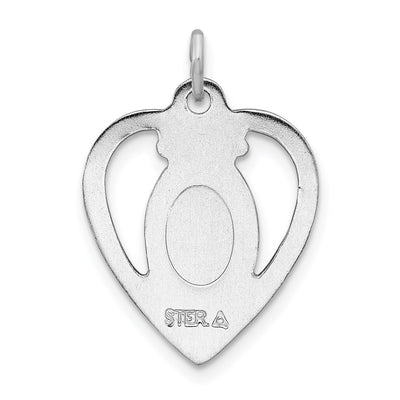 Sterling Silver Platinum-plated Miraculous Heart Medal, 23 x 16mm