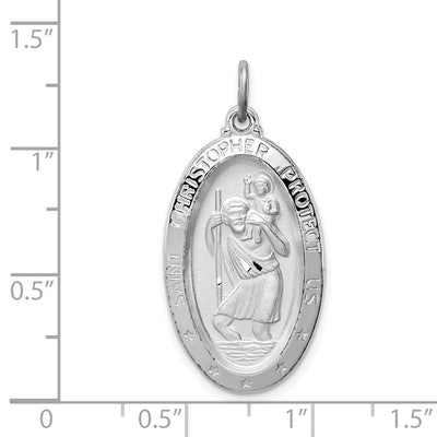 Sterling Silver Platinum-plated St. Christopher Medal, 35 x 17mm