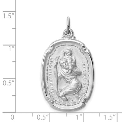 Sterling Silver Platinum-plated St. Christopher Medal, 35 x 20mm