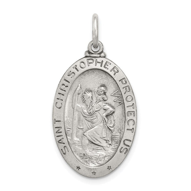 Sterling Silver Antiqued St. Christopher Basketball Medal, 23 x 20mm (3574)