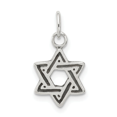Sterling Silver Antiqued Star of David Charm, 12 x 10mm