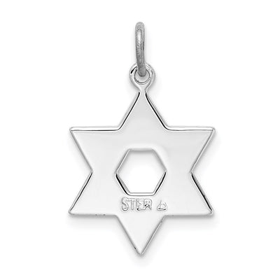Sterling Silver Platinum-plated Star of David Charm, 18 x 14mm