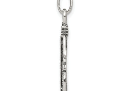 Sterling Silver Antiqued Feather Charm, 30 x 6mm