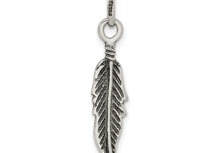 Sterling Silver Antiqued Feather Charm, 30 x 6mm