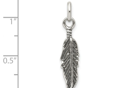 Sterling Silver Antiqued Feather Charm, 30 x 6mm