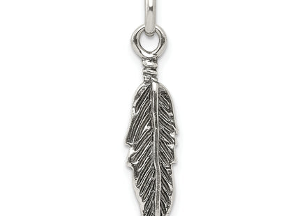 Sterling Silver Antiqued Feather Charm, 30 x 6mm