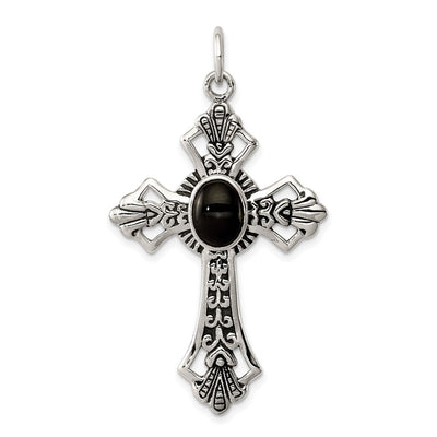 Sterling silver onyx cross pendant