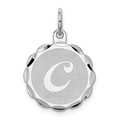 Sterling Silver Rhodium-plated Brocaded Letter Initial Charm, 22 x 16mm