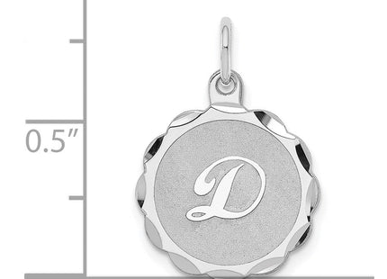 Sterling Silver Rhodium-plated Brocaded Letter D Initial Charm