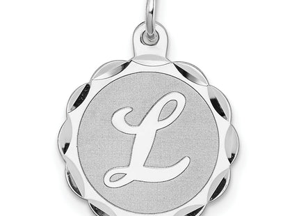 Sterling Silver Rhodium-plated Brocaded Letter Initial Charm (Small)