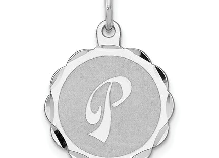 Sterling Silver Rhodium-plated Brocaded Letter Initial Charm (Small)