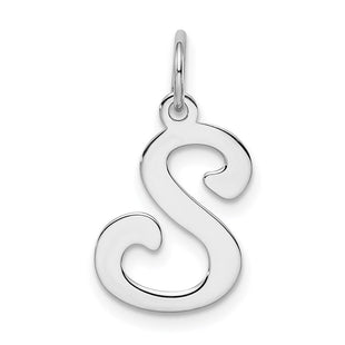 Sterling Silver Rhodium-plated Stamped Letter Initial Charm Pendant for Necklace or Bracelet (Style QC4163S)